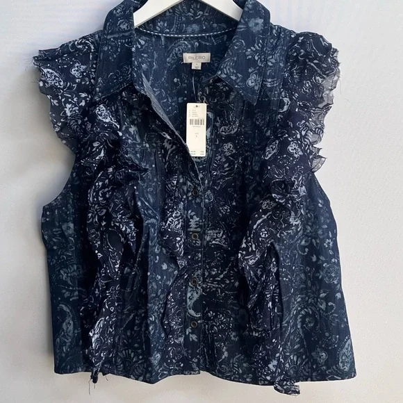 NWT Anthropologie Pilcro Sleeveless Ruffled Floral print Buttondown Blouse L - Picture 8 of 10